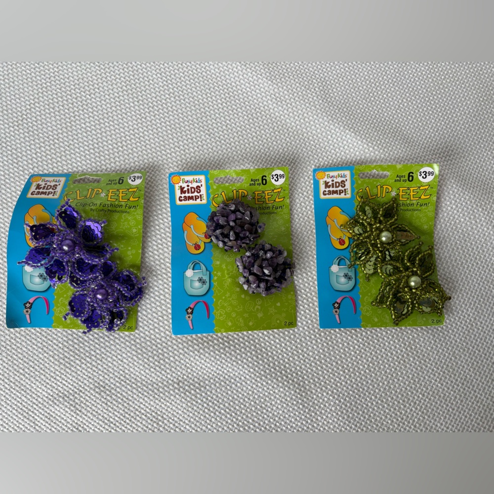 Clip EEZ Clip on Lot of 6 New Purple Floral Green Sparkles